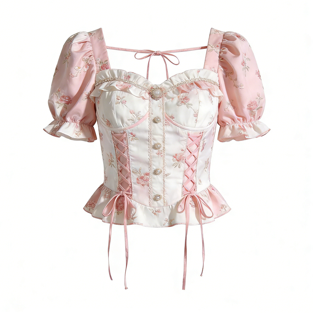 Spring Rose Letter French Floral Square Neck Top