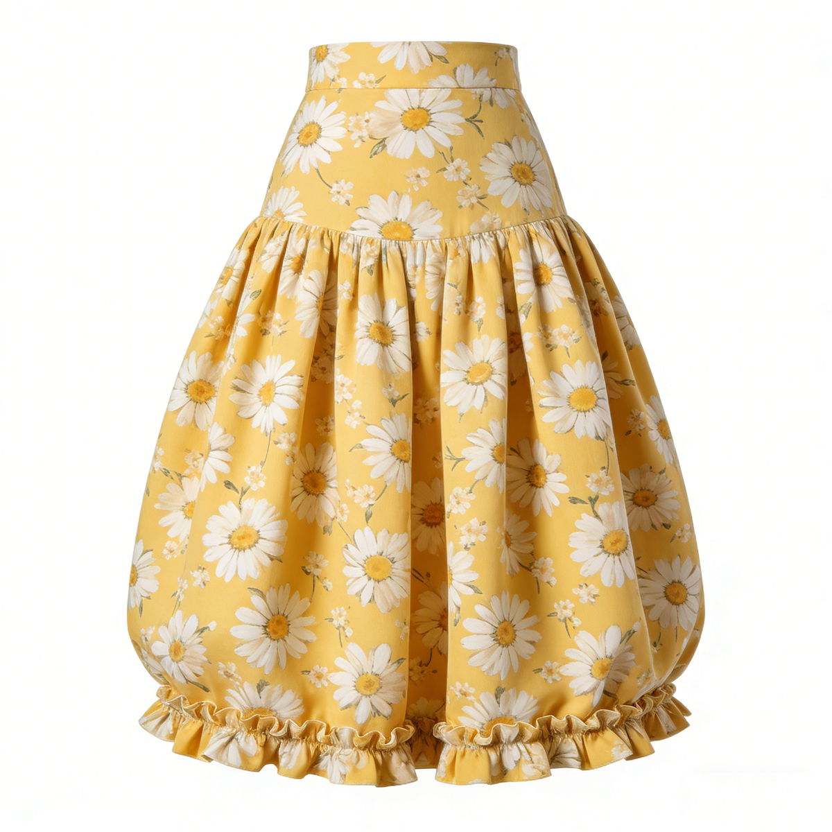 Yellow Daisy Ruffled Midi Skirt