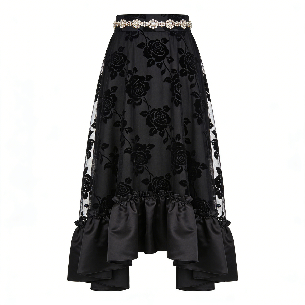 Black Velvet Rose High-Low Skirt