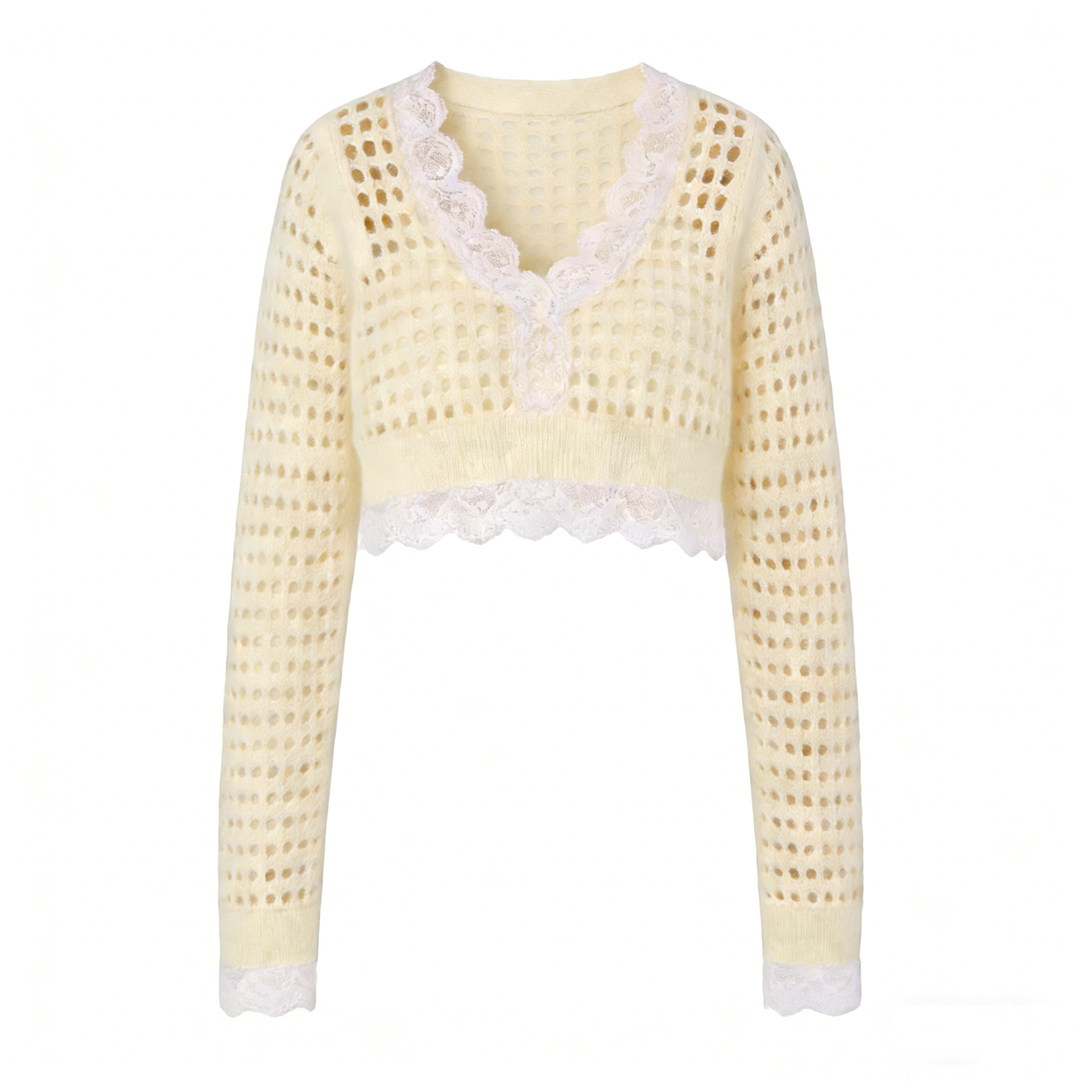 Yellow Mesh Knit Crop Cardigan