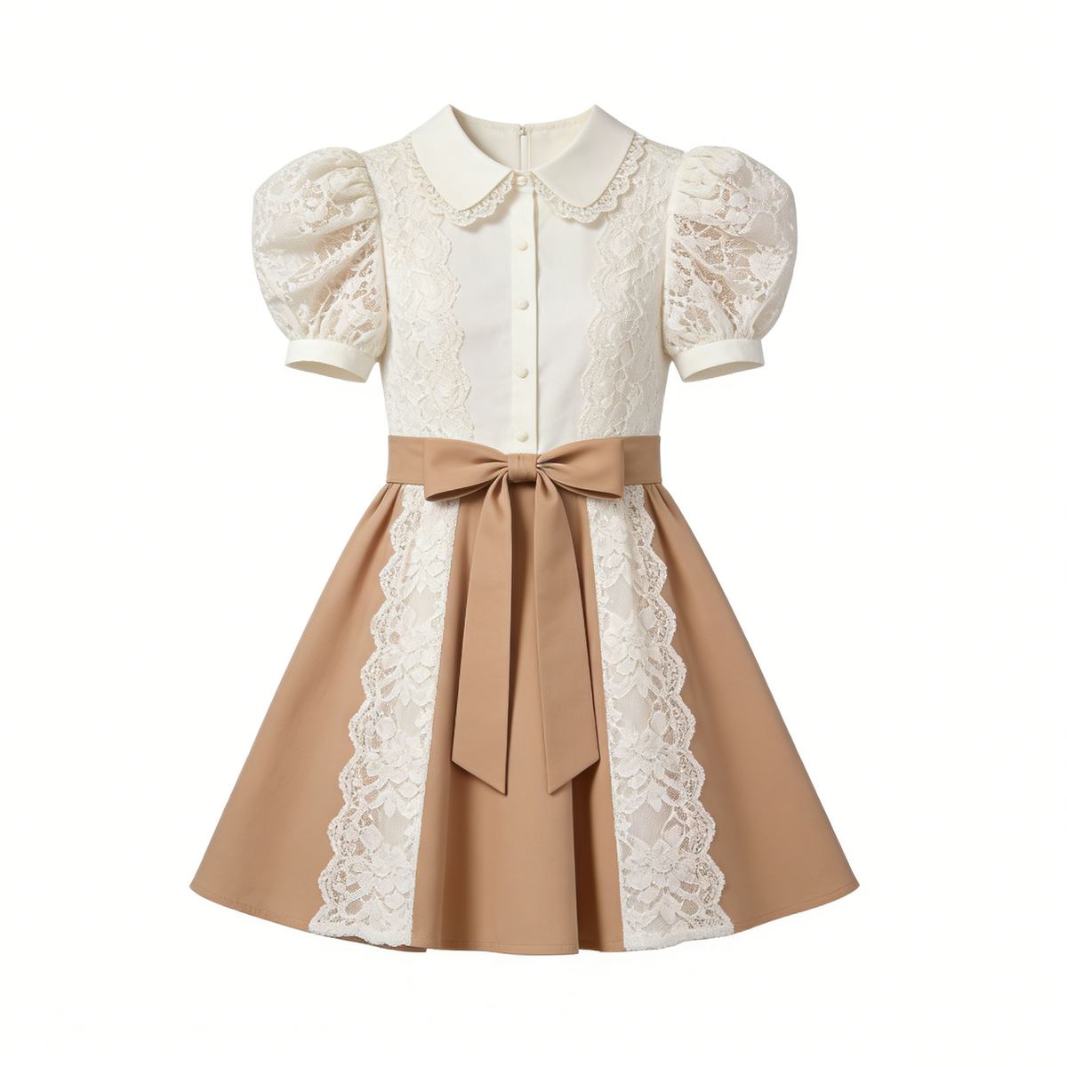 Elegant Beige and White Lace Dress