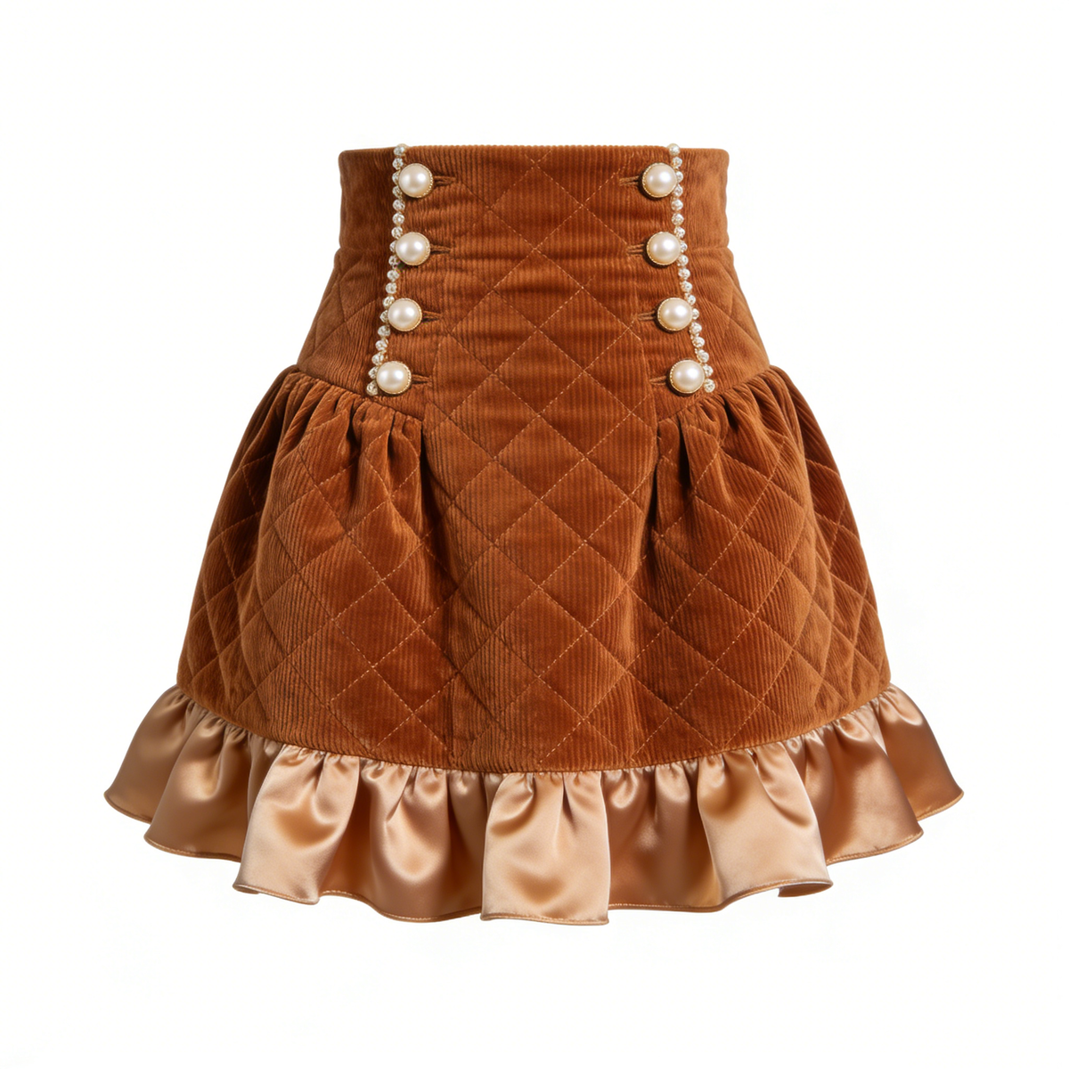 Brown Corduroy Pearl Skirt