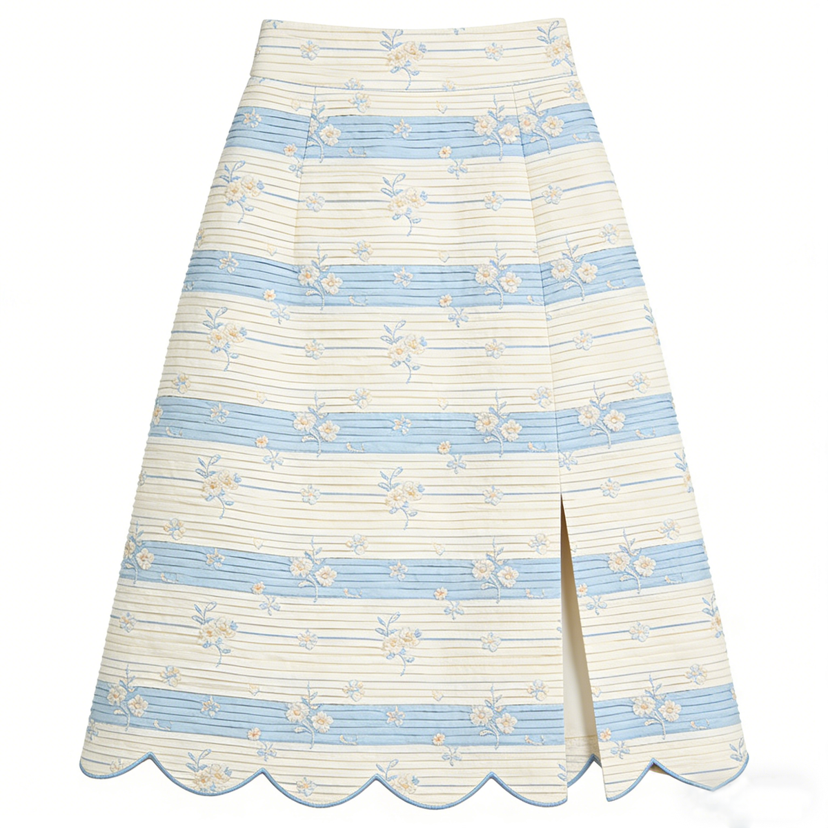 Scalloped Hem Floral Midi Skirt