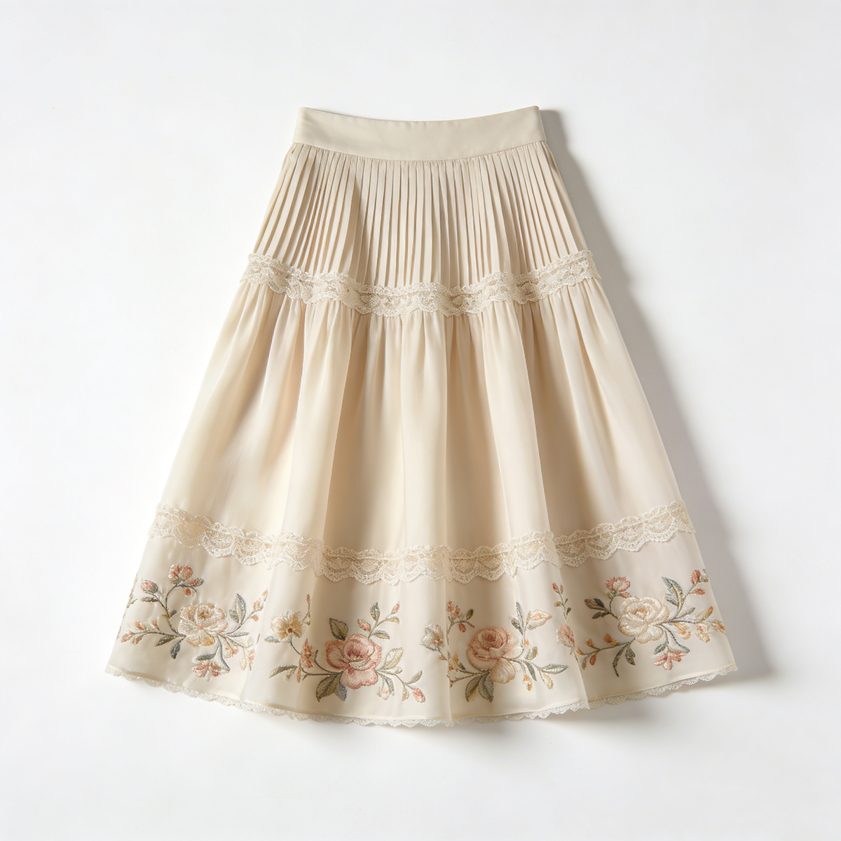 Pleated Floral Embroidered Skirt