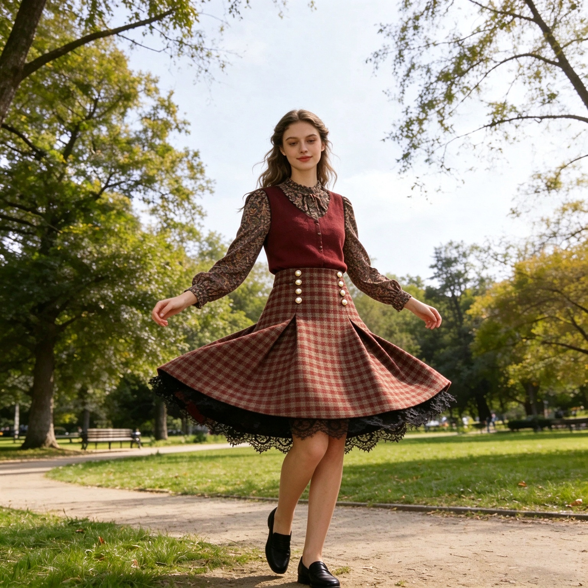 Burgundy Knit Vest & Vintage Floral Blouse Two-Piece